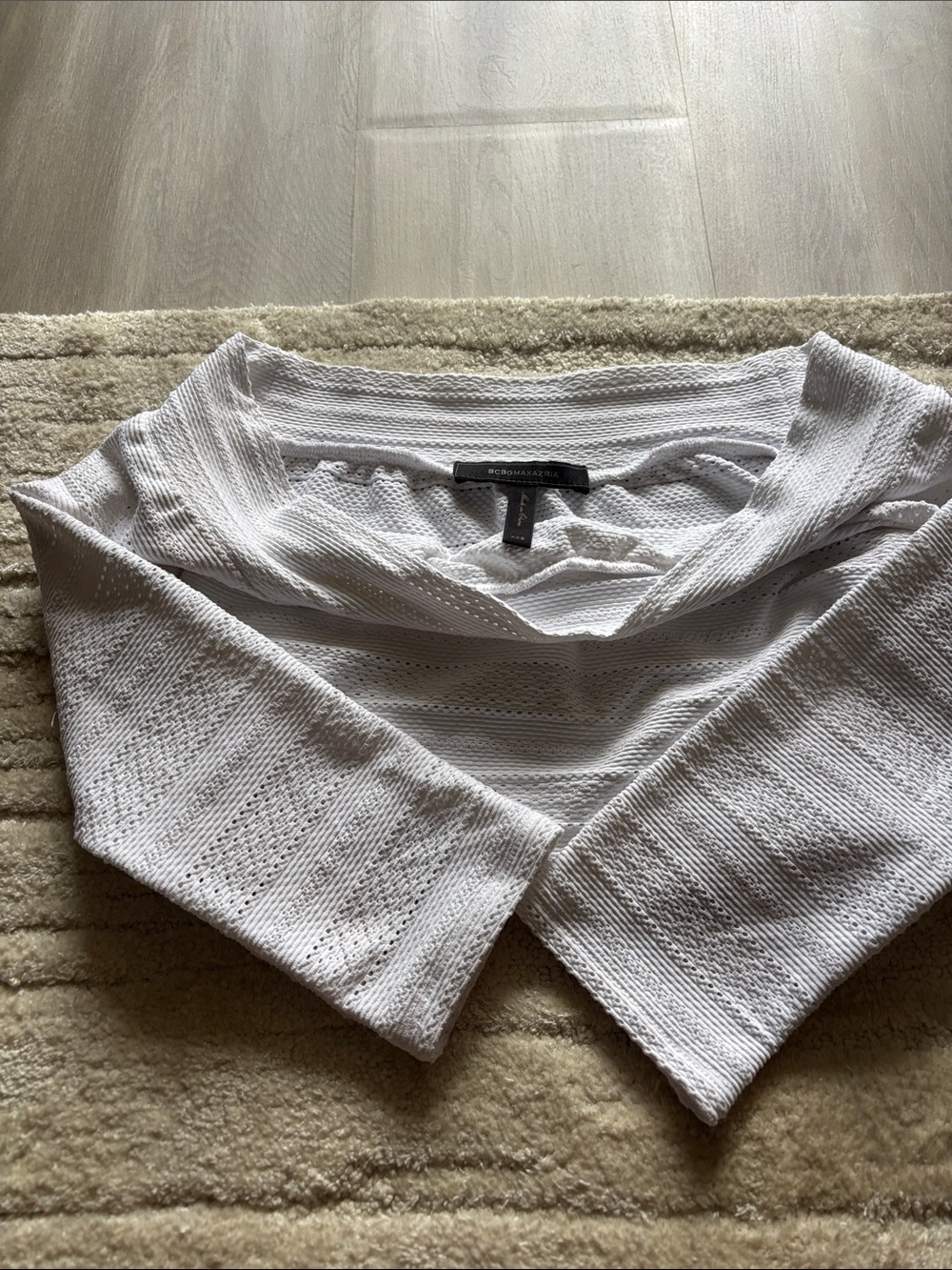 BCBGMaxAzria Off-the-Shoulder White Knit top